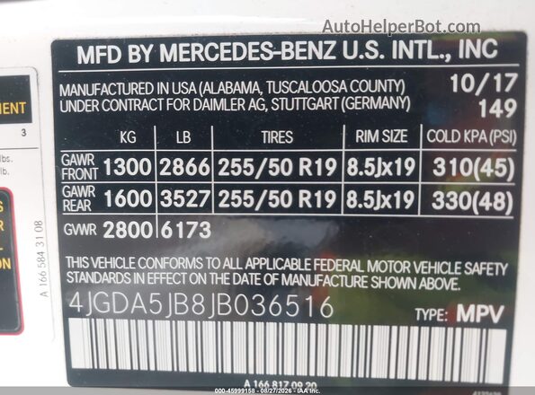 4JGDA5JB8JB036516 2018 MERCEDES-BENZ GLE 350 White Vista del compartimento del motor
