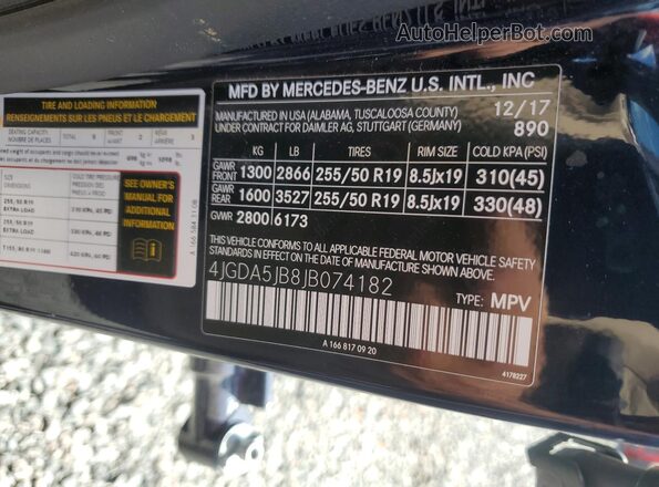 4JGDA5JB8JB074182 2018 MERCEDES-BENZ GLE Blue 