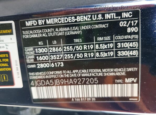 4JGDA5JB9HA927205 2017 MERCEDES-BENZ GLE Blue Widok wnętrza 360 stopni