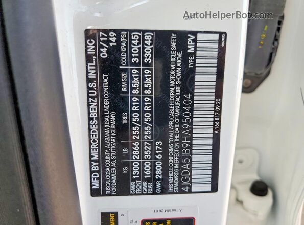 4JGDA5JB9HA950404 2017 MERCEDES-BENZ GLE White Widok komory silnika
