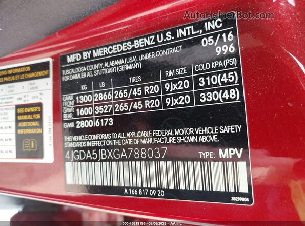 4JGDA5JBXGA788037 2016 MERCEDES-BENZ GLE 350 Red Widok komory silnika