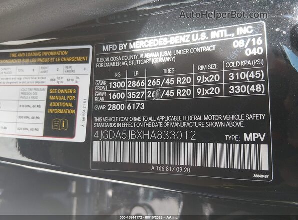 4JGDA5JBXHA833012 2017 MERCEDES-BENZ GLE 350 Black ძრავის განყოფილების ხედი