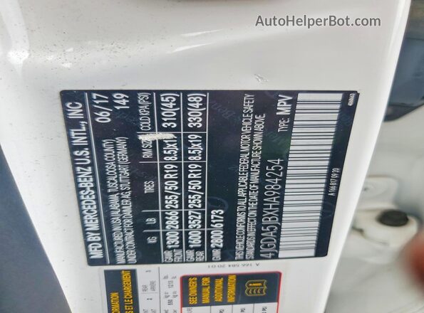 4JGDA5JBXHA984254 2017 MERCEDES-BENZ GLE White Vista del compartimento del motor