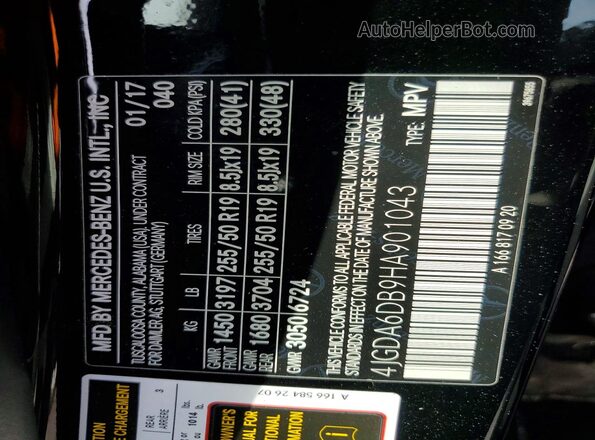 4JGDA6DB9HA901043 2017 MERCEDES-BENZ GLE Black VIN sticker view