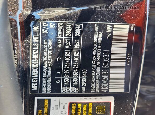 4JGDA6EB2JB002331 2018 MERCEDES-BENZ GLE Black Vista de la etiqueta del VIN