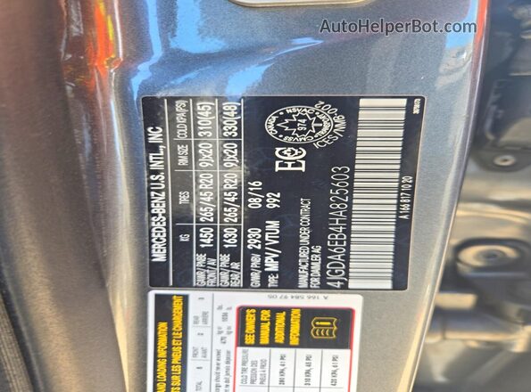 4JGDA6EB4HA825603 2017 MERCEDES-BENZ GLE Gray VIN sticker view