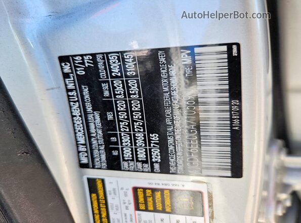 4JGDF6EE0GA710569 2016 MERCEDES-BENZ GL-CLASS Silver Widok naklejki z numerem VIN