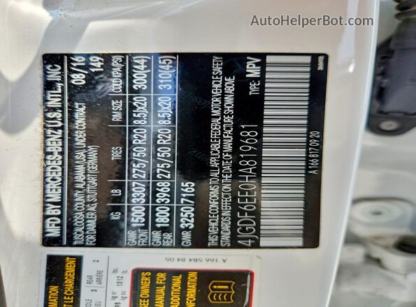4JGDF6EE0HA819681 2017 MERCEDES-BENZ GLS White Widok naklejki z numerem VIN