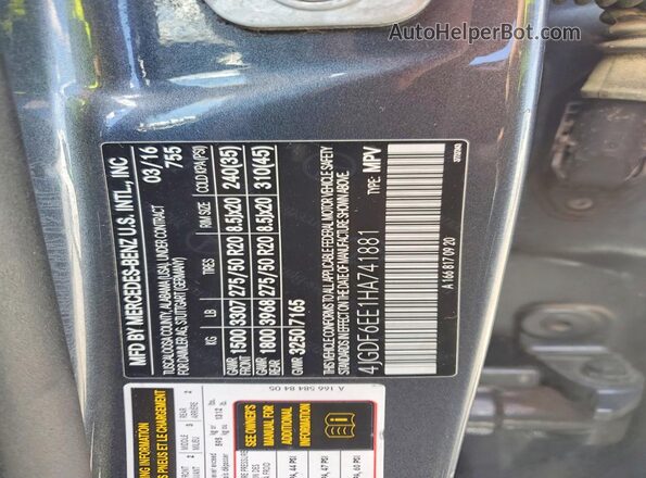 4JGDF6EE1HA741881 2017 MERCEDES-BENZ GLS Silver Շարժիչի բաժամունքի տեսք