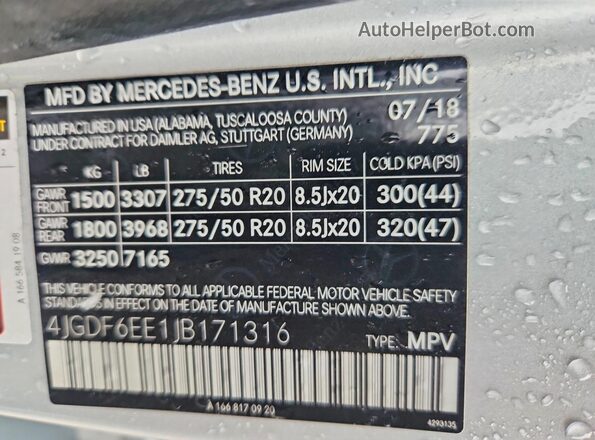 4JGDF6EE1JB171316 2018 MERCEDES-BENZ GLS Серебряный Панорамный вид салона 360°