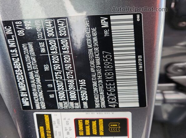 4JGDF6EE1KB189557 2019 MERCEDES-BENZ GLS Gray VIN կոդի պիտակի տեսք