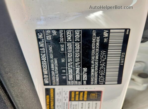 4JGDF6EE2HA742599 2017 MERCEDES-BENZ GLS Белый Вид наклейки с VIN-кодом