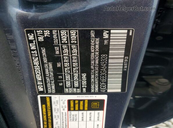 4JGDF6EE3GA645328 2016 MERCEDES-BENZ GL-CLASS Black Vista de la etiqueta del VIN
