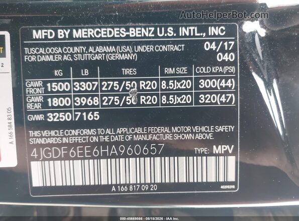 4JGDF6EE6HA960657 2017 MERCEDES-BENZ GLS 450 Черный Вид подкапотного пространства