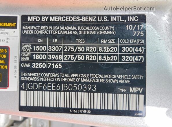 4JGDF6EE6JB050393 2018 MERCEDES-BENZ GLS Silver Vista interior de 360 grados