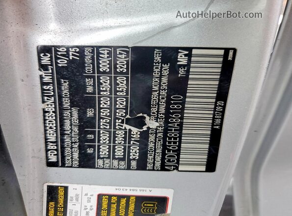 4JGDF6EE8HA861810 2017 MERCEDES-BENZ GLS Silver VIN կոդի պիտակի տեսք