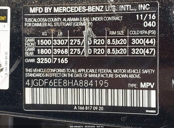 4JGDF6EE8HA884195 2017 MERCEDES-BENZ GLS 450 Black Widok komory silnika