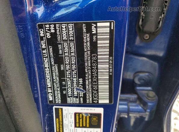 4JGDF6EEXHA848783 2017 MERCEDES-BENZ GLS Blue Widok wnętrza 360 stopni