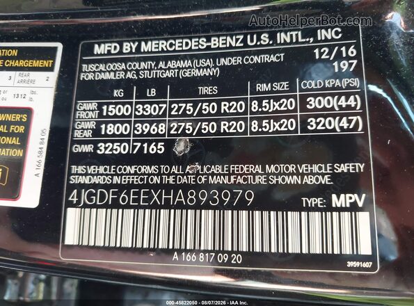 4JGDF6EEXHA893979 2017 MERCEDES-BENZ GLS 450 Black ძრავის განყოფილების ხედი