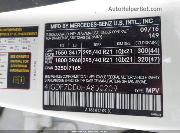 4JGDF7DE0HA850209 2017 MERCEDES-BENZ GLS 550 White Вид підкапотного простору