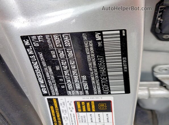4JGDF7DE1HA805697 2017 MERCEDES-BENZ GLS Silver Widok naklejki z numerem VIN