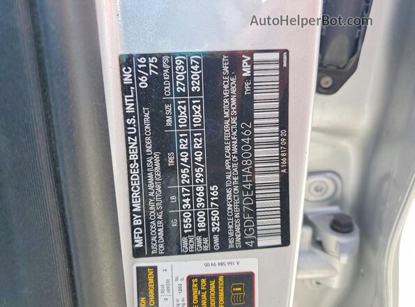 4JGDF7DE4HA800462 2017 MERCEDES-BENZ GLS Silver Вид підкапотного простору