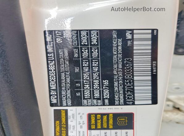 4JGDF7DE5JB033673 2018 MERCEDES-BENZ GLS White Widok naklejki z numerem VIN