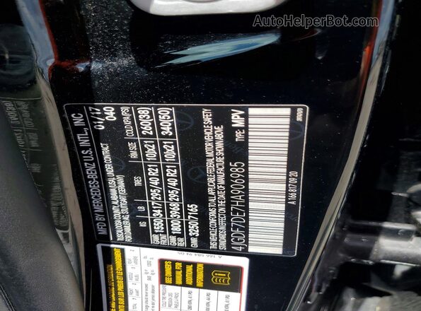4JGDF7DE7HA906985 2017 MERCEDES-BENZ GLS Black Vista de la etiqueta del VIN