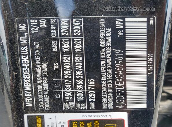 4JGDF7DEXGA699619 2016 MERCEDES-BENZ GL-CLASS Black Սալոնի 360 աստիճան տեսք