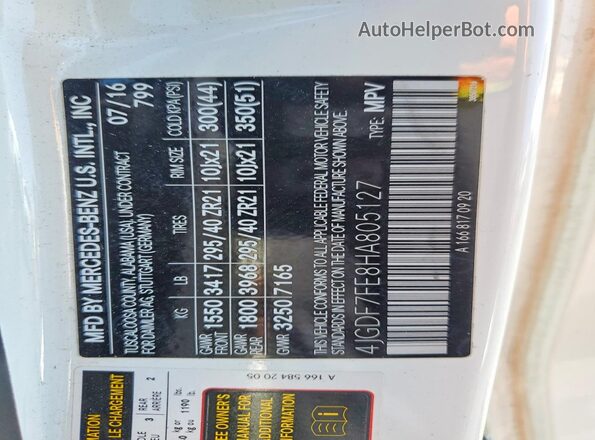 4JGDF7FE8HA805127 2017 MERCEDES-BENZ GLS White Շարժիչի բաժամունքի տեսք