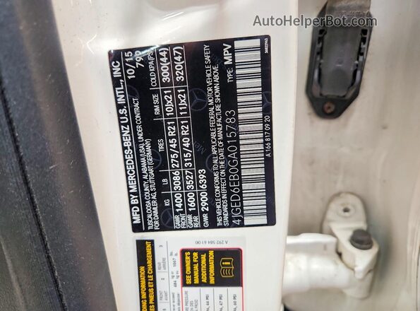 4JGED6EB0GA015783 2016 MERCEDES-BENZ GLE White Панорамний вид салону 360°