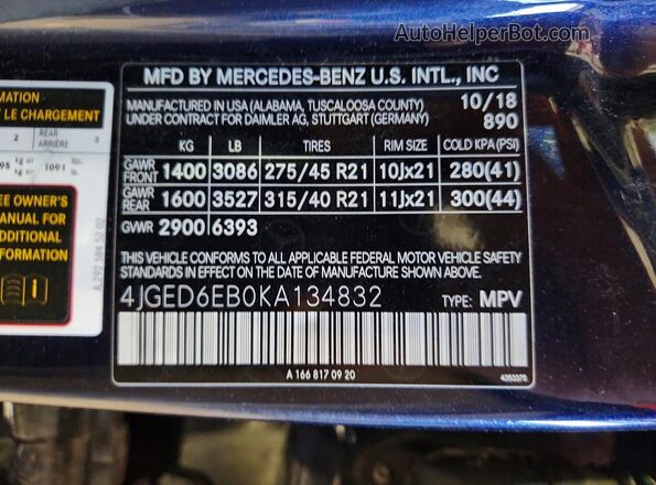 4JGED6EB0KA134832 2019 MERCEDES-BENZ GLE Синий 