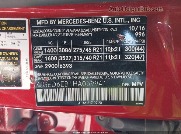4JGED6EB1HA059941 2017 MERCEDES-BENZ AMG GLE 43 COUPE Red Widok komory silnika