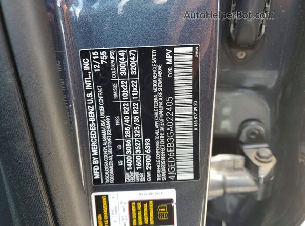 4JGED6EB3GA022405 2016 MERCEDES-BENZ GLE Gray Widok naklejki z numerem VIN