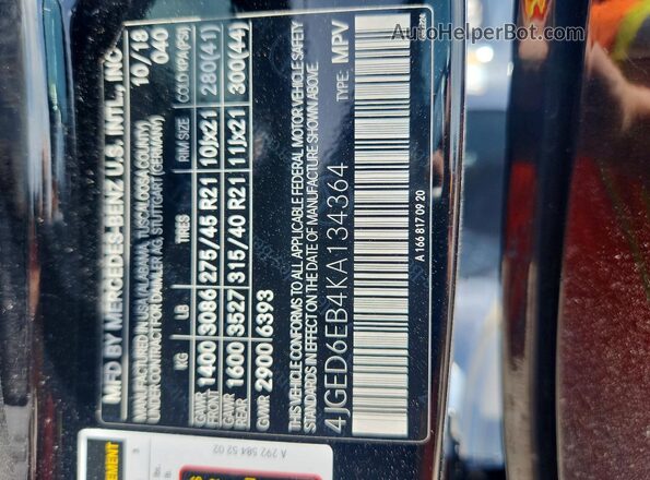 4JGED6EB4KA134364 2019 MERCEDES-BENZ GLE Black Widok wnętrza 360 stopni