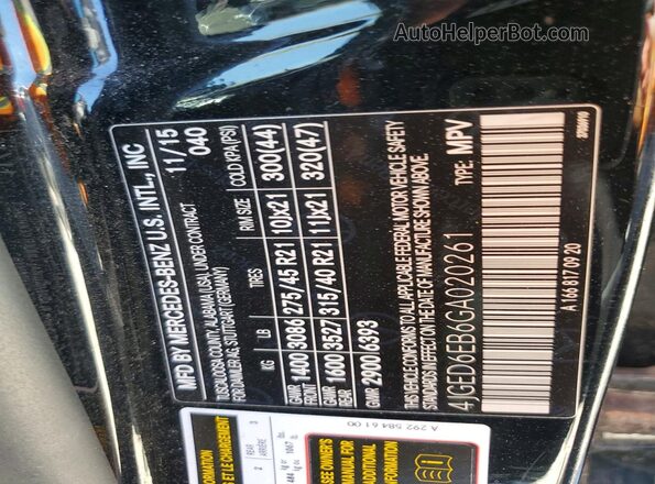 4JGED6EB6GA020261 2016 MERCEDES-BENZ GLE Black Widok naklejki z numerem VIN