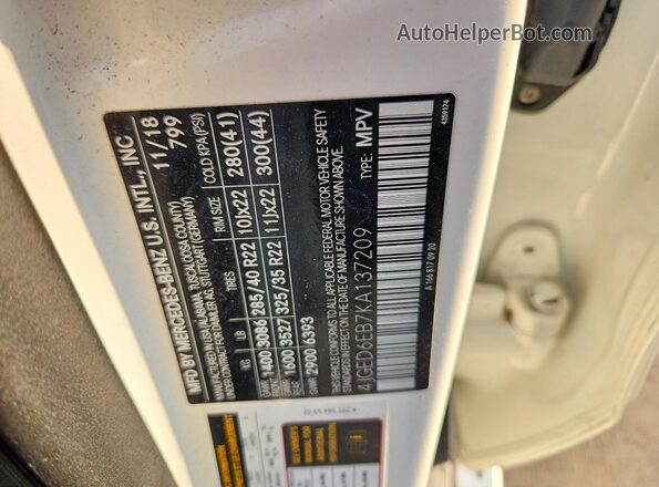 4JGED6EB7KA137209 2019 MERCEDES-BENZ GLE White VIN sticker view