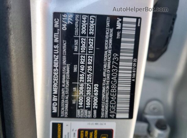 4JGED6EB8GA037739 2016 MERCEDES-BENZ GLE Silver Widok komory silnika