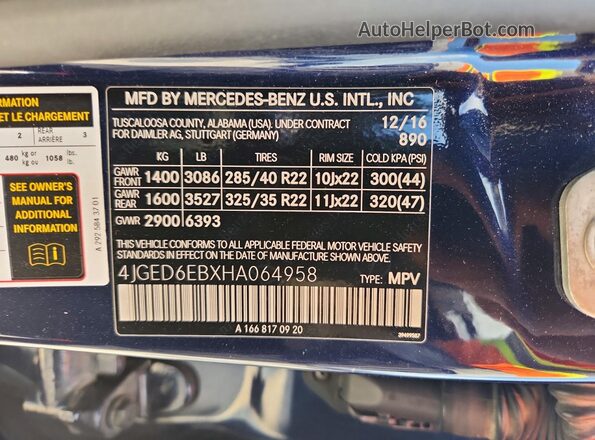 4JGED6EBXHA064958 2017 MERCEDES-BENZ GLE Черный Панорамный вид салона 360°