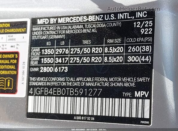 4JGFB4EB0TB591277 2026 MERCEDES-BENZ GLE 350 Silver Շարժիչի բաժամունքի տեսք