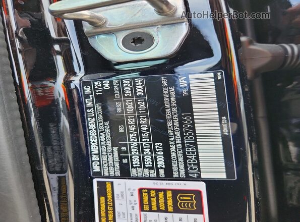 4JGFB4EB7TB579661 2026 MERCEDES-BENZ GLE Black VIN sticker view