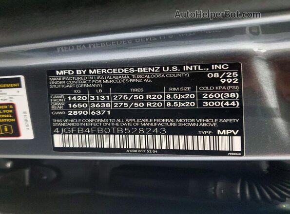 4JGFB4FB0TB528243 2026 MERCEDES-BENZ GLE Gray Widok naklejki z numerem VIN
