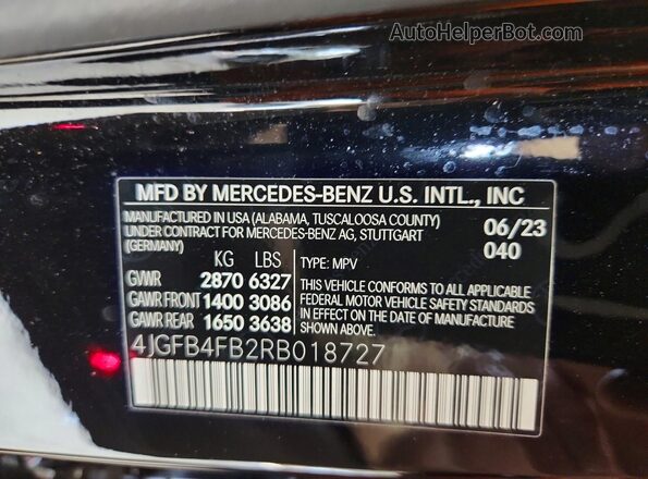 4JGFB4FB2RB018727 2024 MERCEDES-BENZ GLE Black Вид наклейки з VIN-кодом