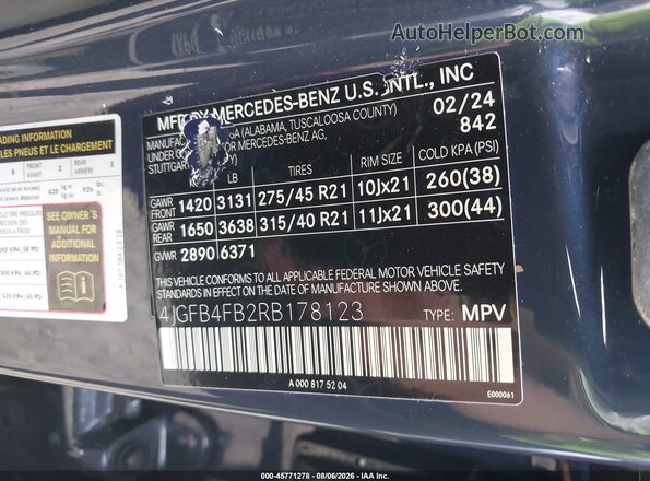 4JGFB4FB2RB178123 2024 MERCEDES-BENZ GLE 350 Blue Շարժիչի բաժամունքի տեսք