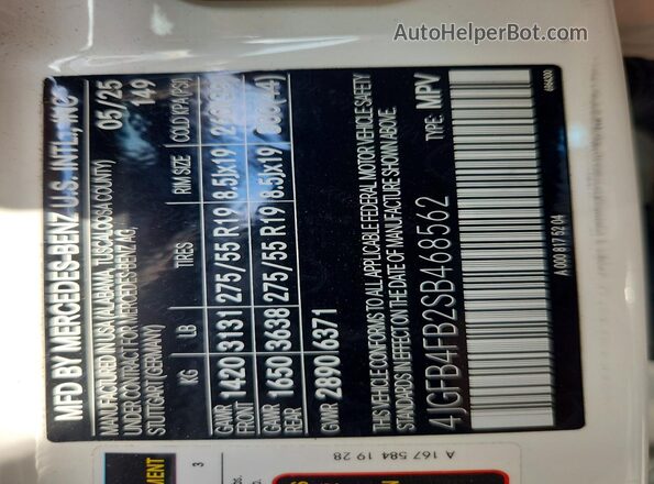 4JGFB4FB2SB468562 2025 MERCEDES-BENZ GLE White VIN sticker view