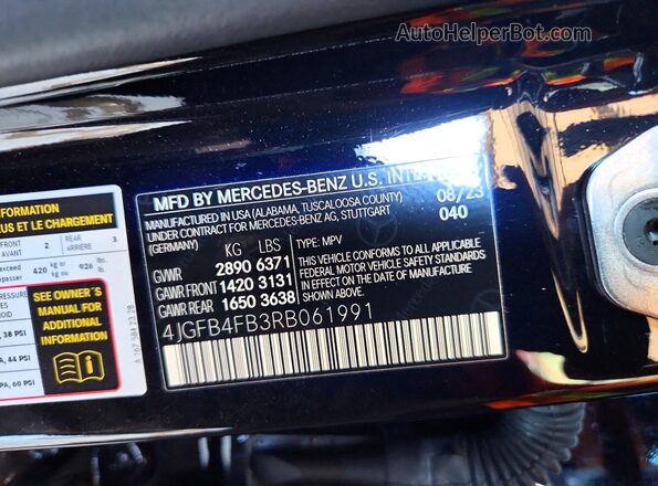 4JGFB4FB3RB061991 2024 MERCEDES-BENZ GLE Black VIN կոդի պիտակի տեսք