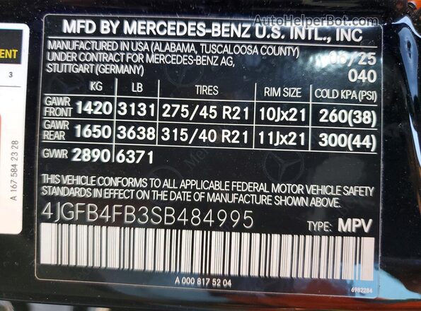 4JGFB4FB3SB484995 2025 MERCEDES-BENZ GLE Black VIN sticker view