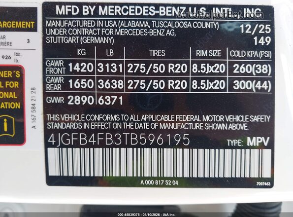 4JGFB4FB3TB596195 2026 MERCEDES-BENZ GLE 350 White Շարժիչի բաժամունքի տեսք