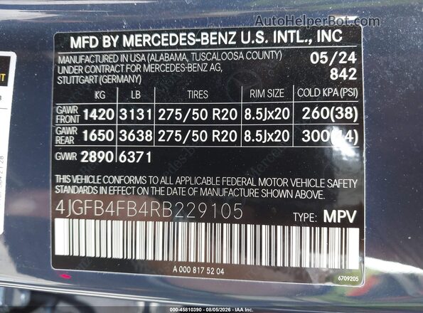 4JGFB4FB4RB229105 2024 MERCEDES-BENZ GLE 350 Синий Вид подкапотного пространства