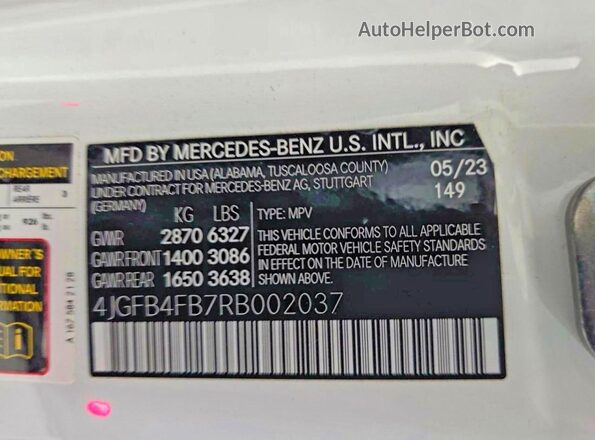 4JGFB4FB7RB002037 2024 MERCEDES-BENZ GLE-CLASS Белый Вид задней части салона